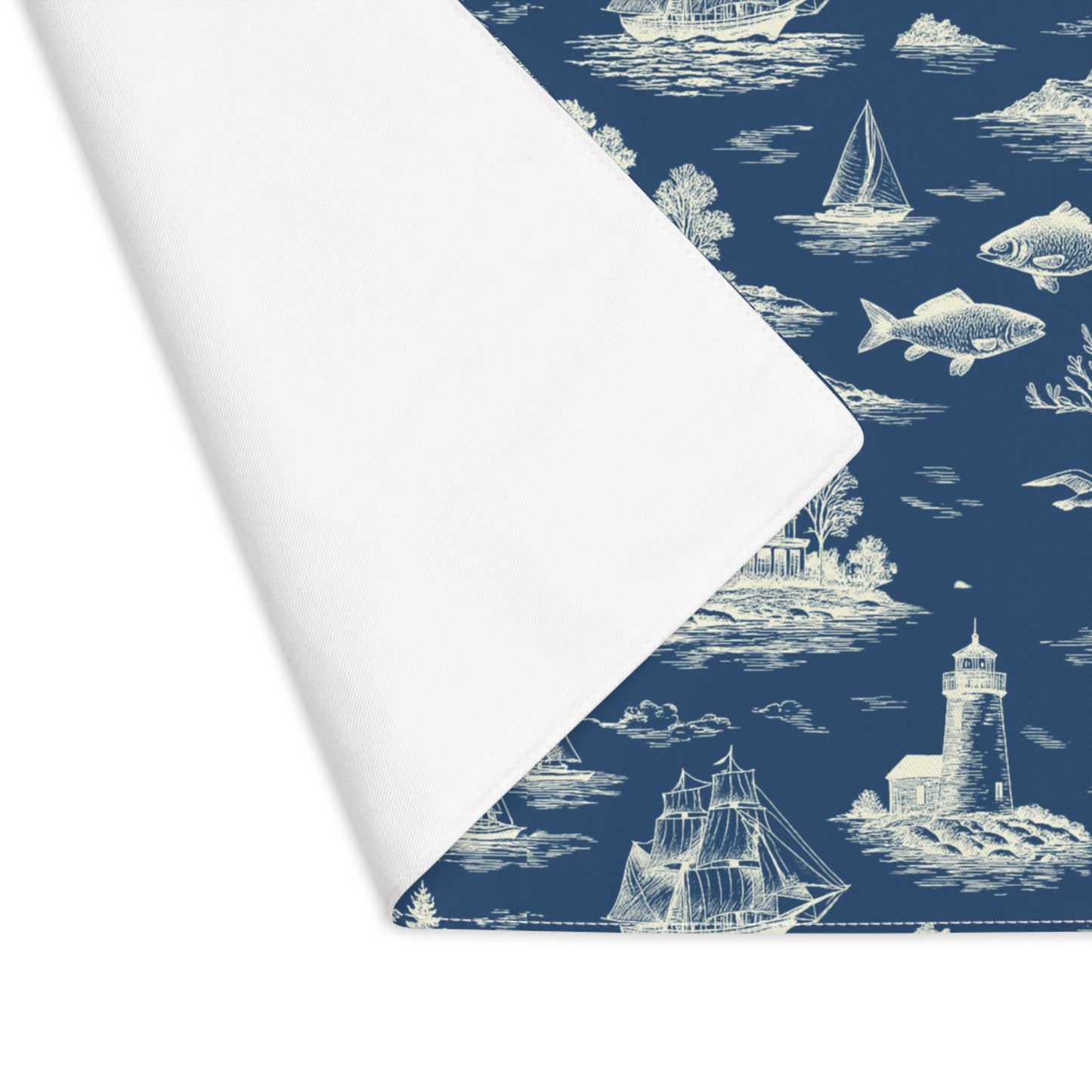 Deep Navy Coastal Toile Cotton Twill Placemat