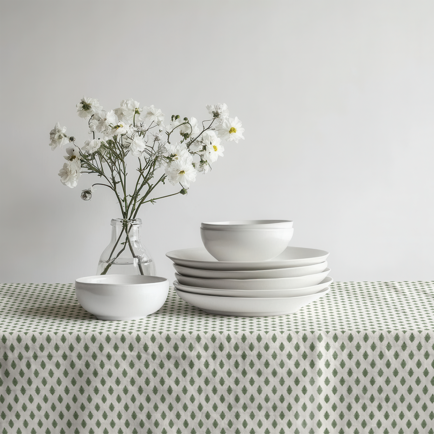 Green Laurel Dot Cotton Tablecloth