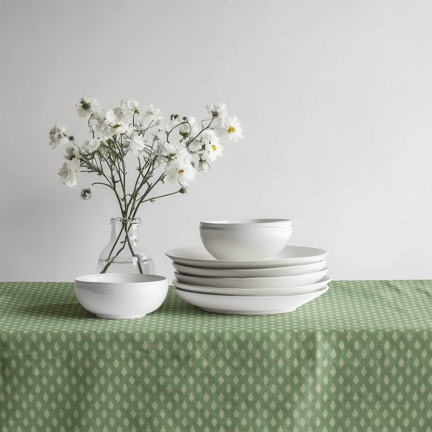 Deep Green Laurel Dot Cotton Tablecloth