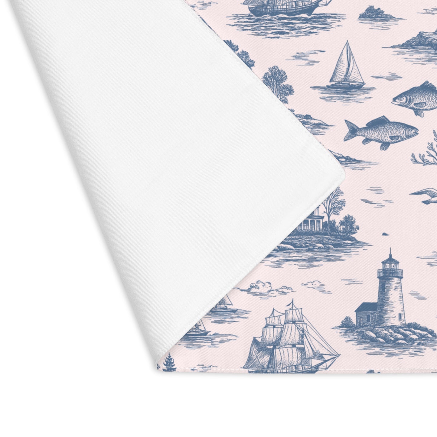 Porcelain Blue Coastal Toile Cotton Twill Placemat