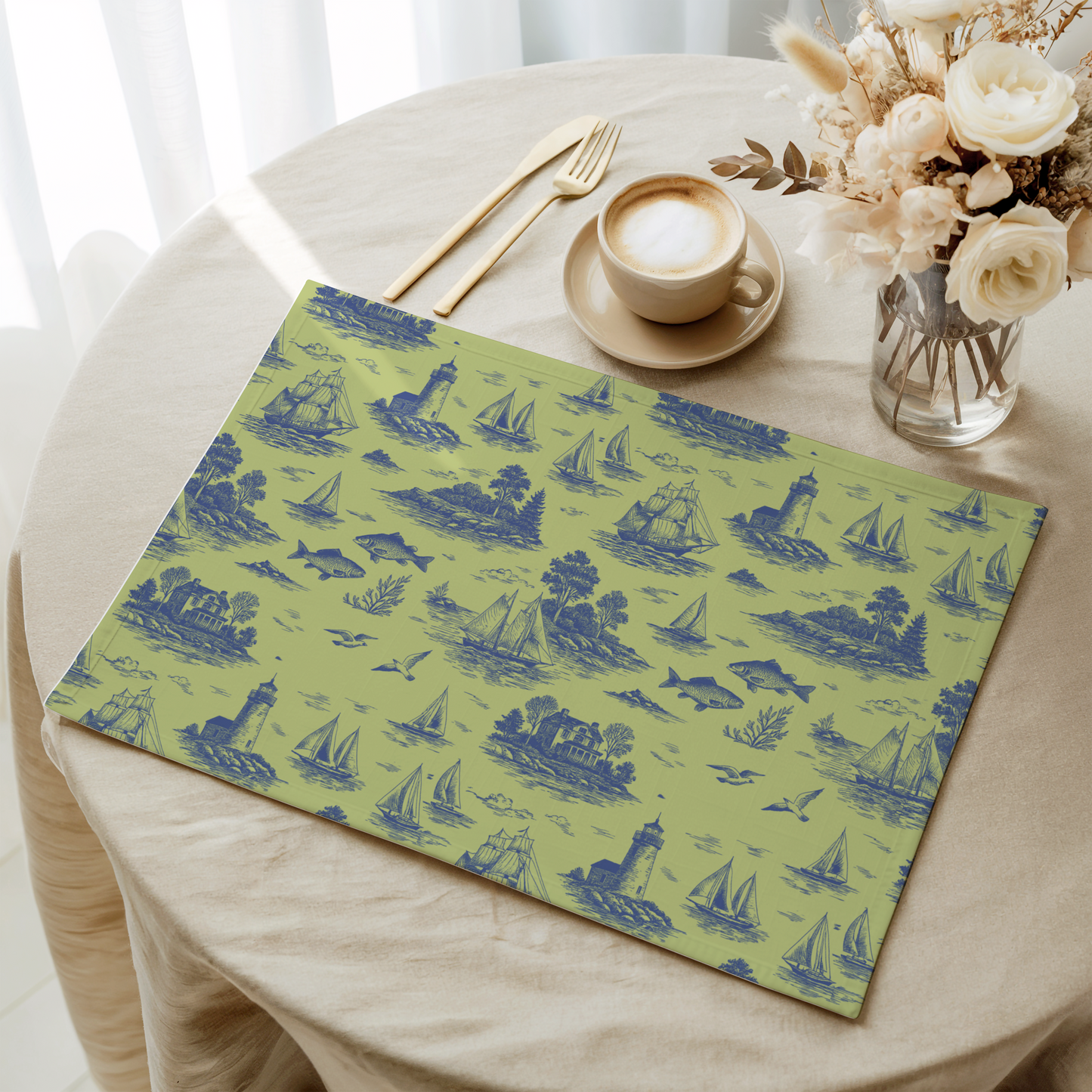 Coastal Lime Coastal Toile Cotton Twill Placemat
