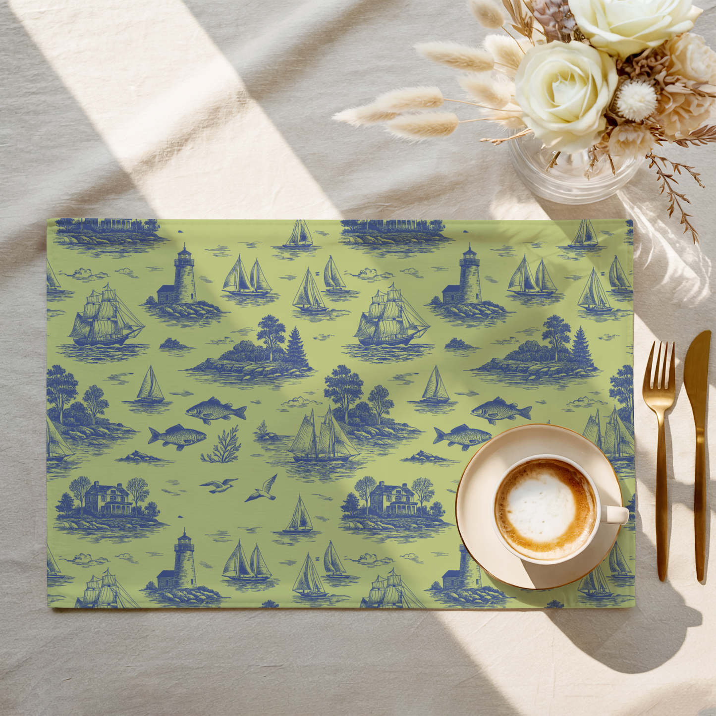 Coastal Lime Coastal Toile Cotton Twill Placemat