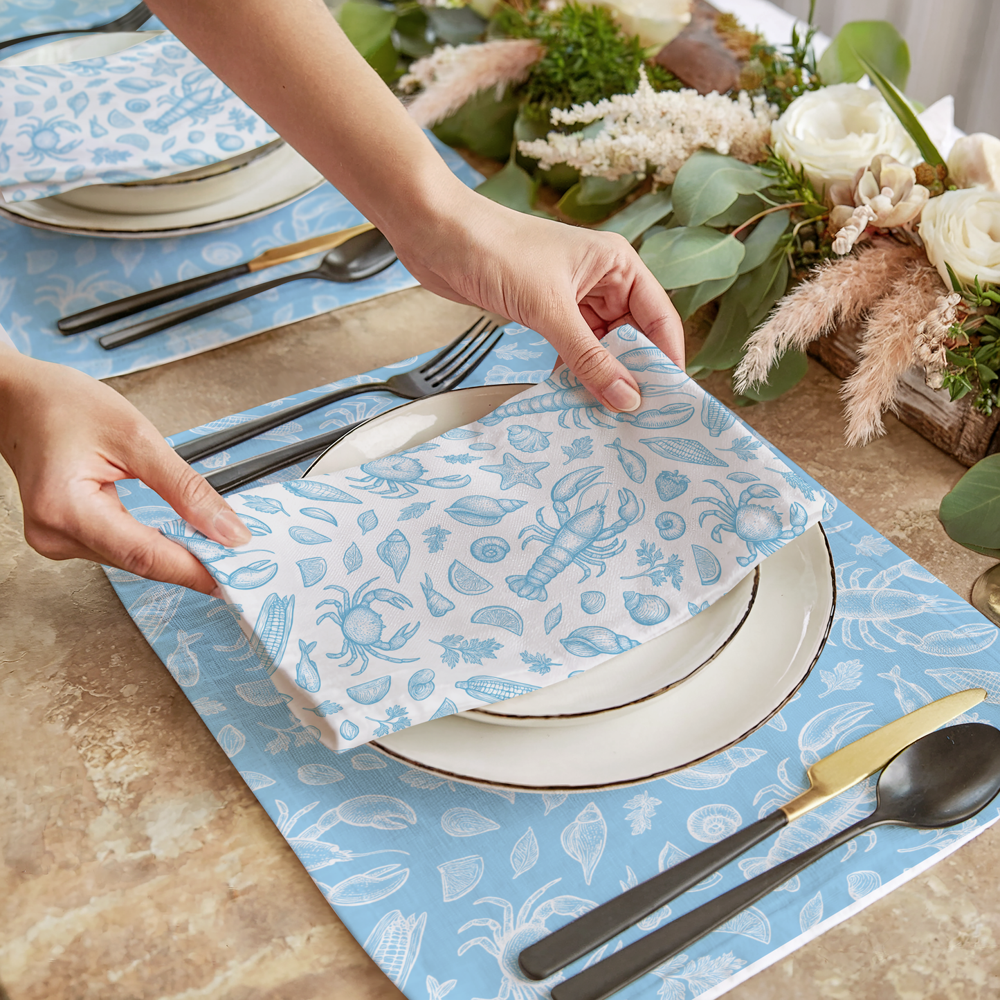Sky Blue Clam Shack Cotton Twill Napkin
