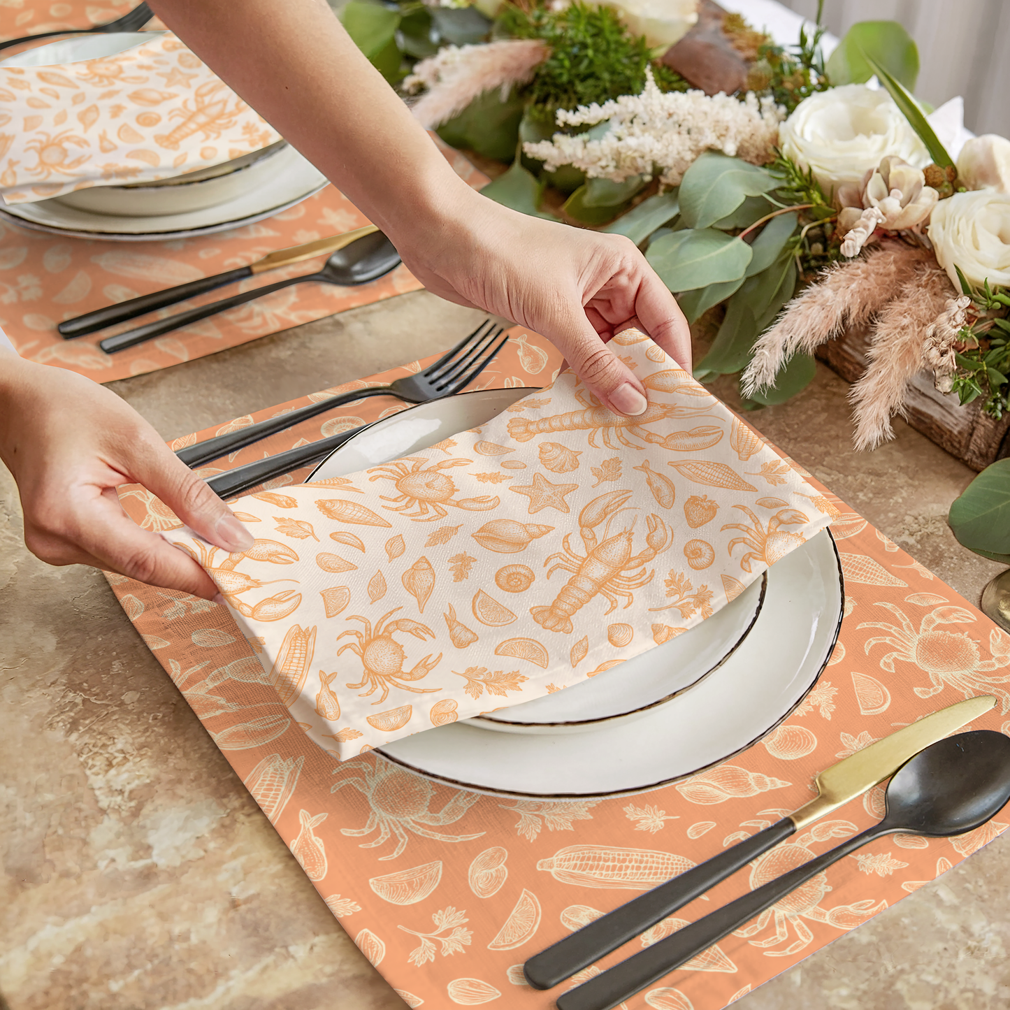 Apricot Clam Shack Cotton Twill Napkins (Set of 2)
