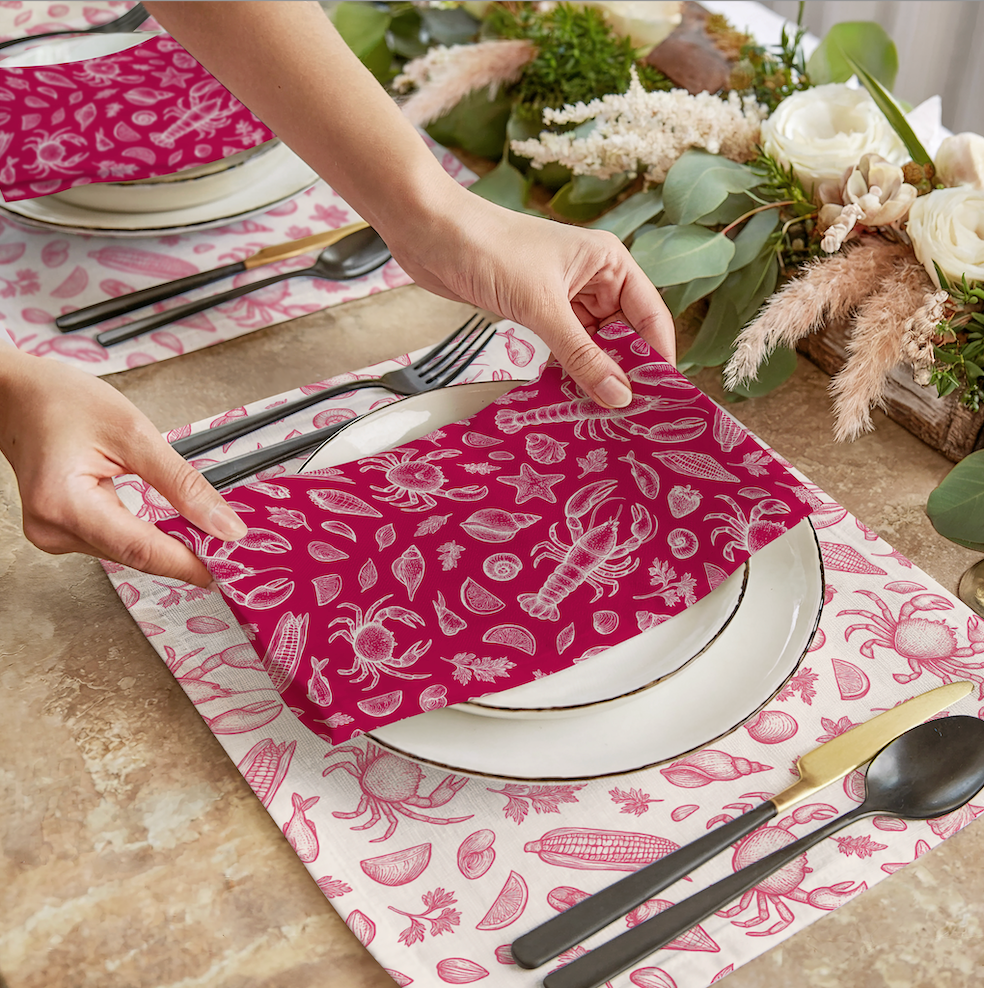 Coral Clam Shack Cotton Twill Napkins (Set of 2)