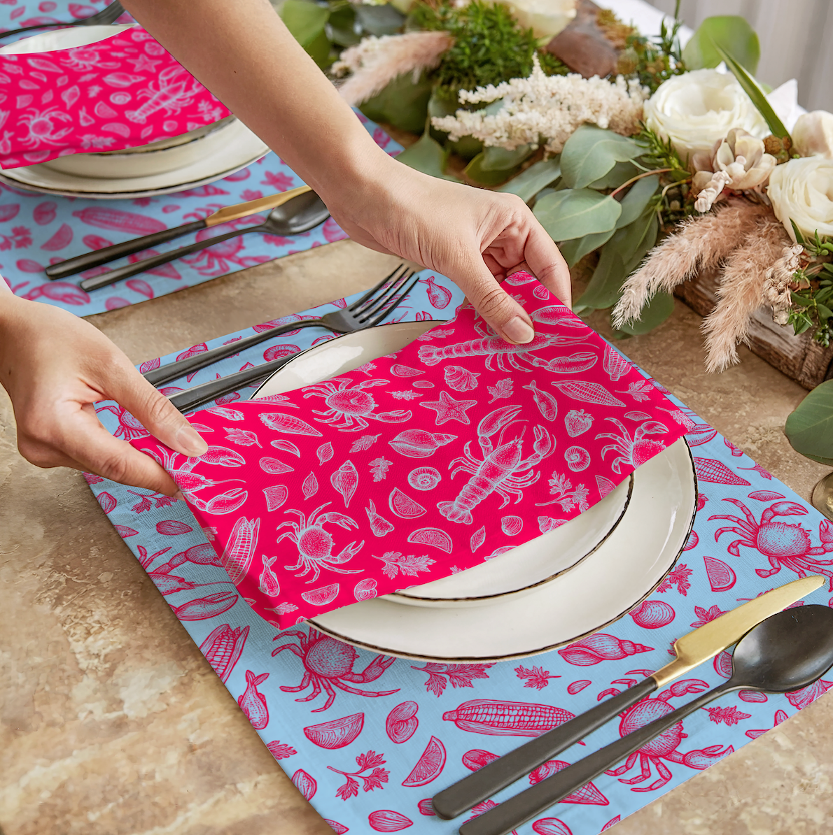 Raspberry Clam Shack Cotton Twill Napkin