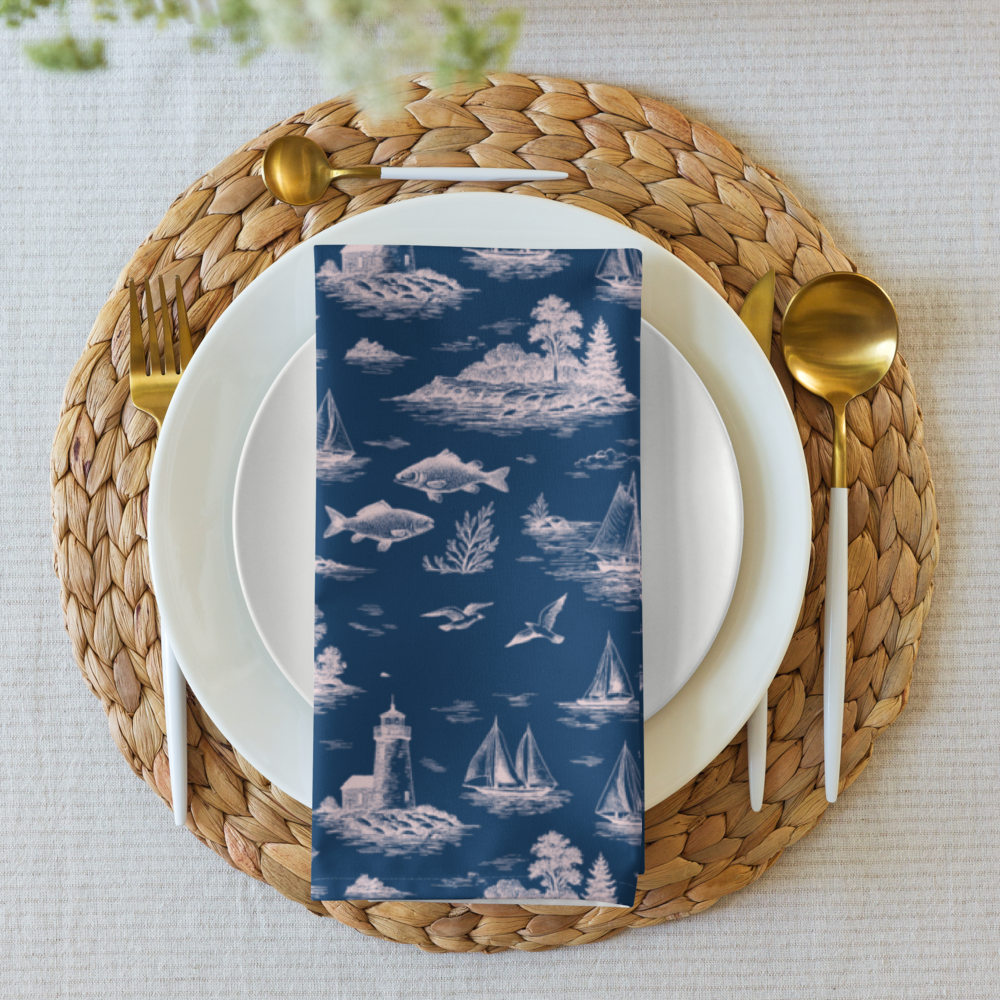 Porcelain Blue Coastal Toile Cotton Twill Napkins (set of 2)