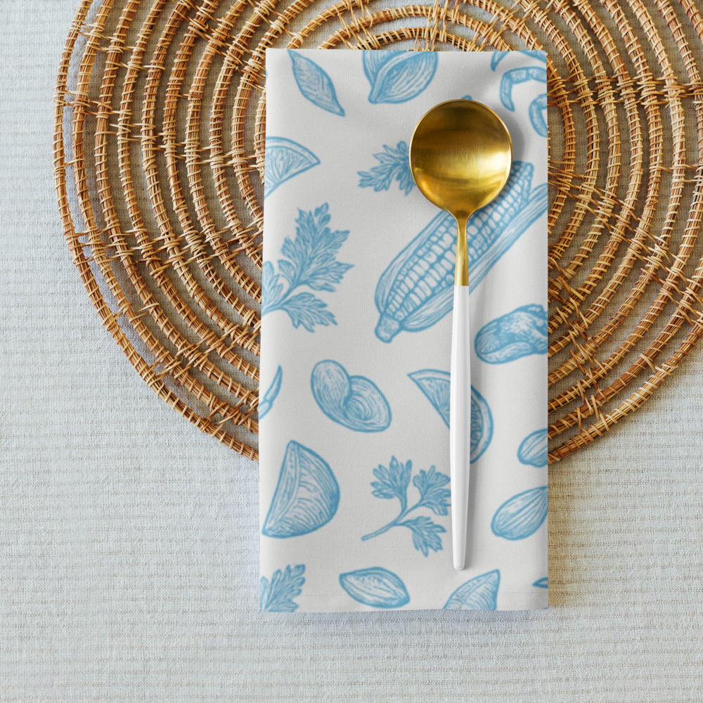 Sky Blue Clam Shack Cotton Twill Napkins (Set of 2)