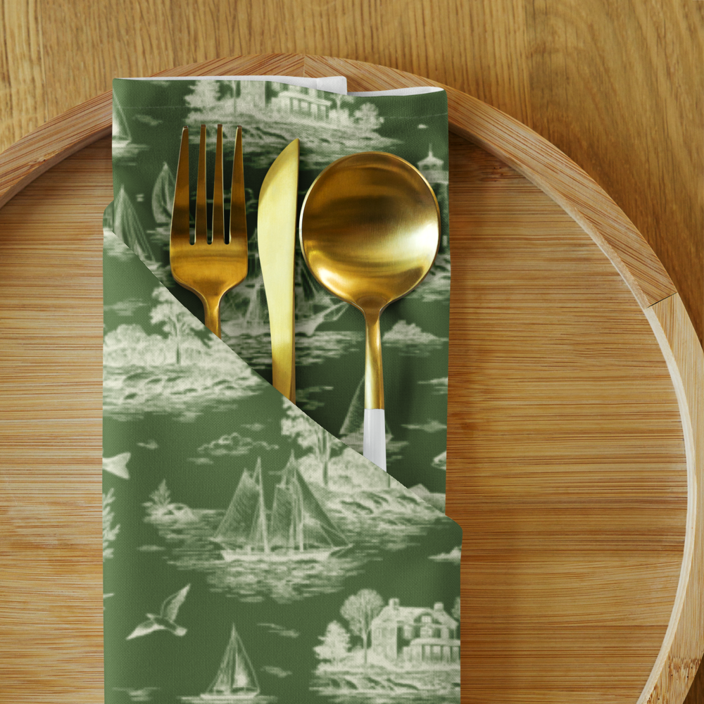 Sage Coastal Toile Cotton Twill Napkins (set of 2)