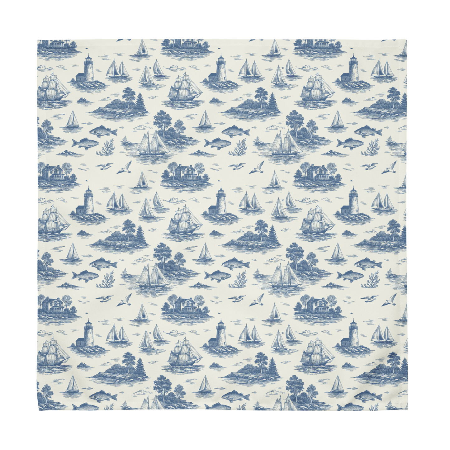 Deep Navy Coastal Toile Cotton Twill Napkins (set of 2)