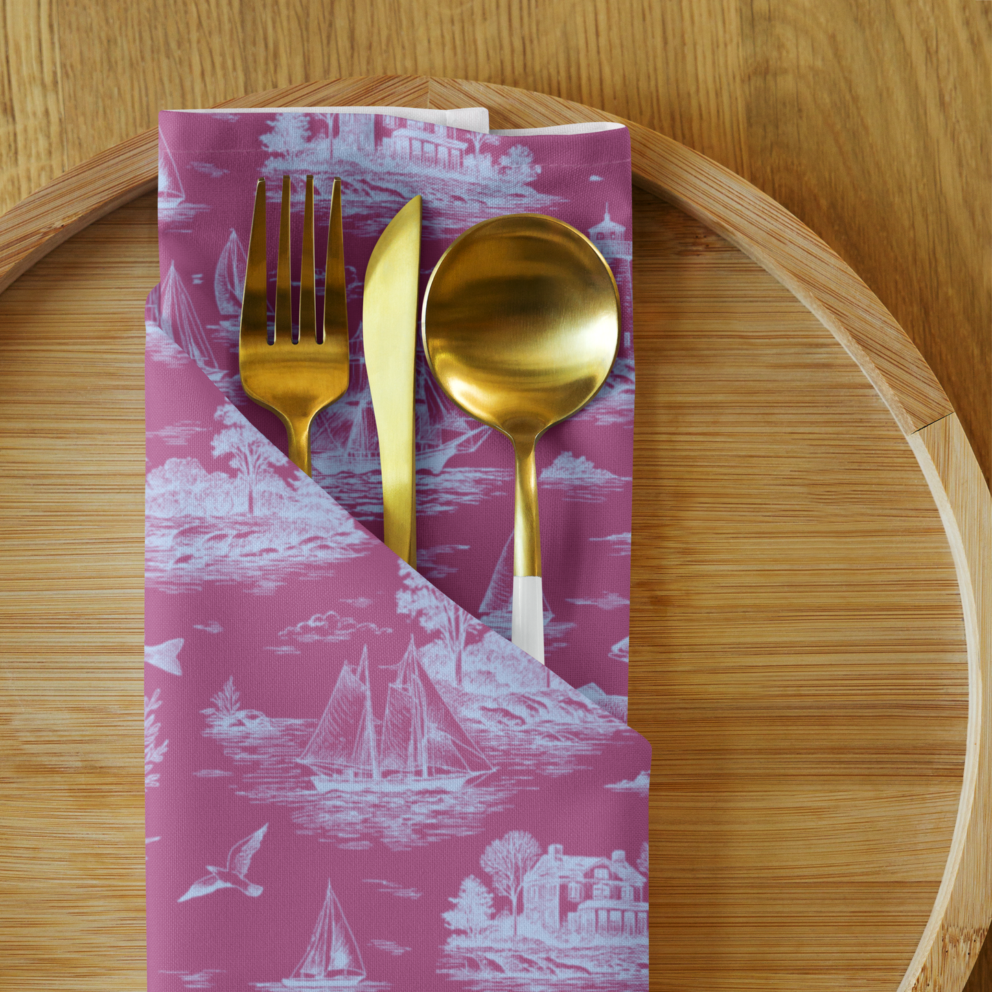 Candy Rose Coastal Toile Cotton Twill Napkins (Set of 2)