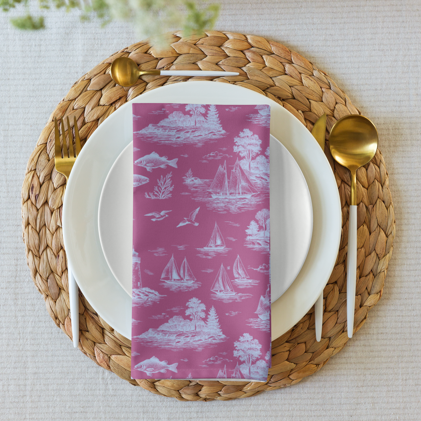 Candy Rose Coastal Toile Cotton Twill Napkins (Set of 2)