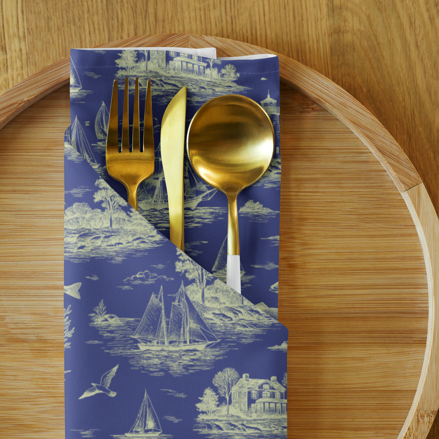 Coastal Lime Coastal Toile Cotton Twill Napkins (Set of 2)