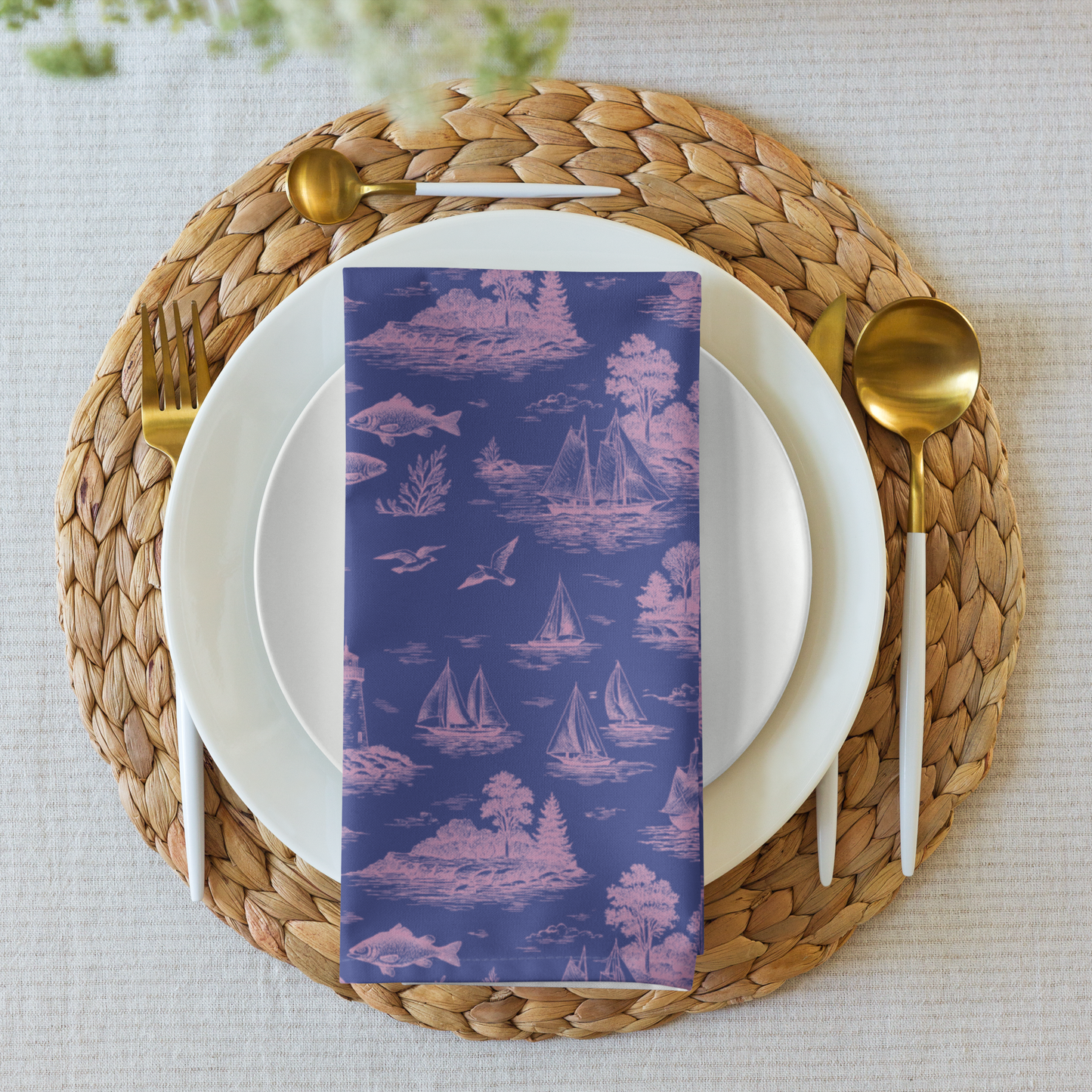 Orchid Coastal Toile Cotton Twill Napkins (Set of 2)
