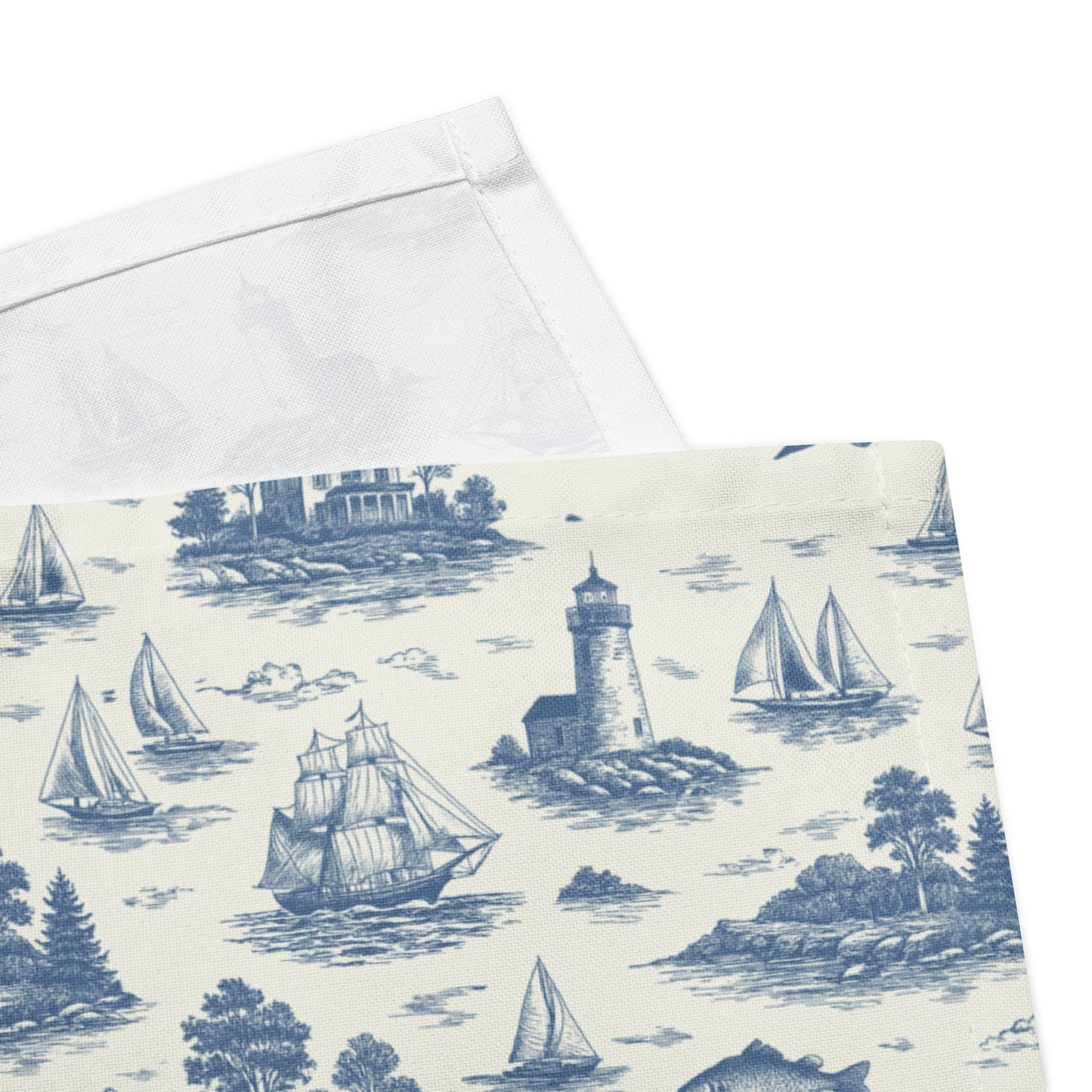 Deep Navy Coastal Toile Cotton Twill Napkins (set of 2)