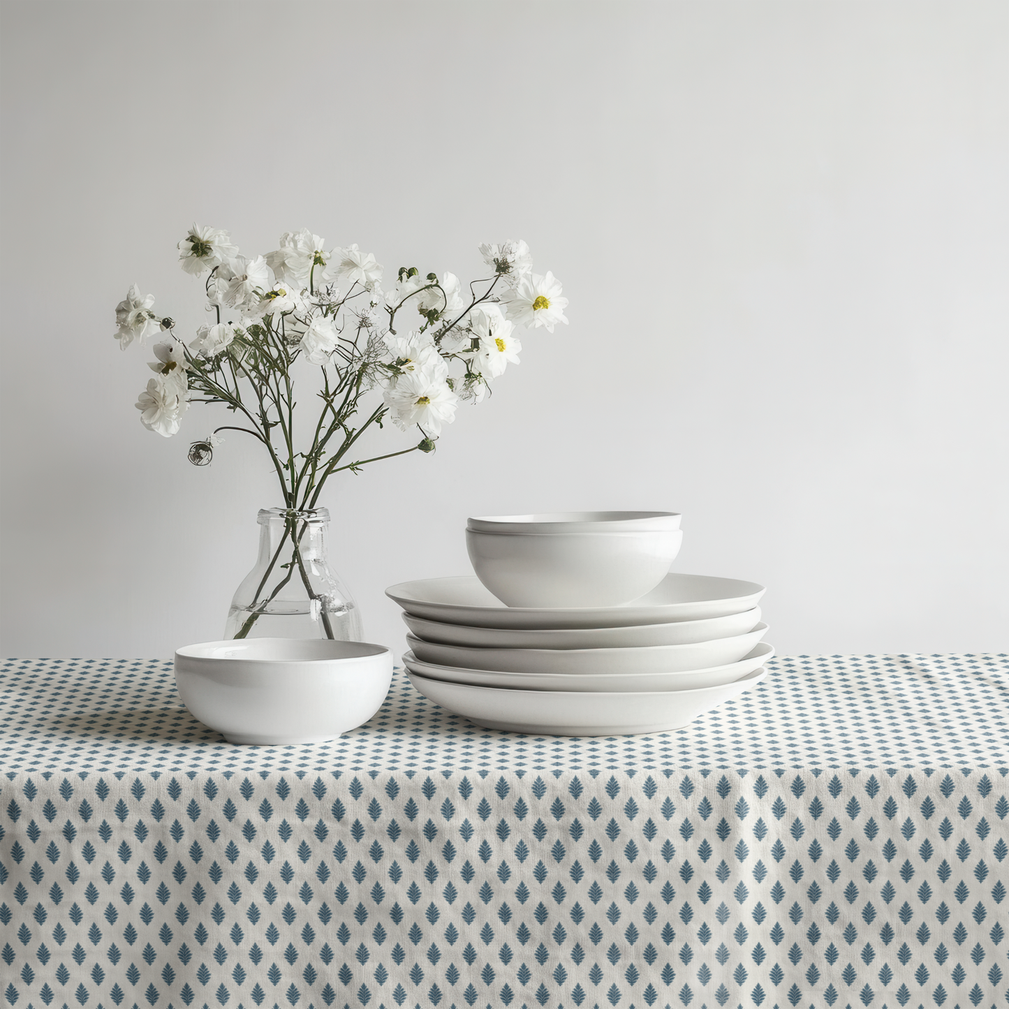 Blue Laurel Dot Cotton Tablecloth