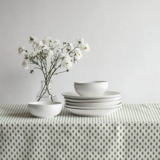 Green Laurel Dot Cotton Tablecloth