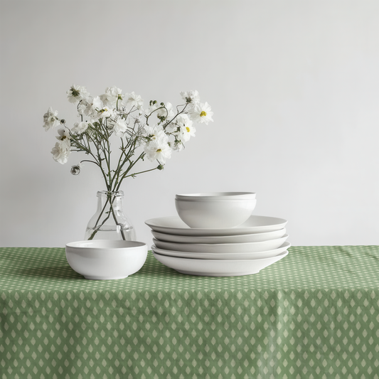 Deep Green Laurel Dot Cotton Tablecloth