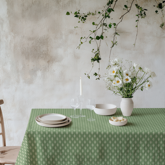 Deep Green Laurel Dot Cotton Tablecloth
