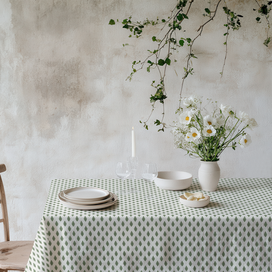 Green Laurel Dot Cotton Tablecloth
