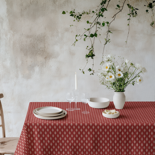 Deep Red Laurel Dot Cotton Tablecloth