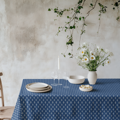 Deep Blue Laurel Dot Cotton Tablecloth