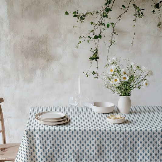 Blue Laurel Dot Cotton Tablecloth