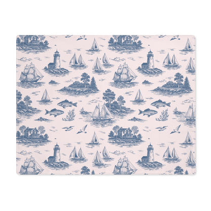 Porcelain Blue Coastal Toile Cotton Twill Placemat