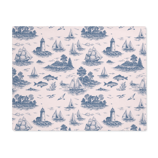 Porcelain Blue Coastal Toile Cotton Twill Placemat