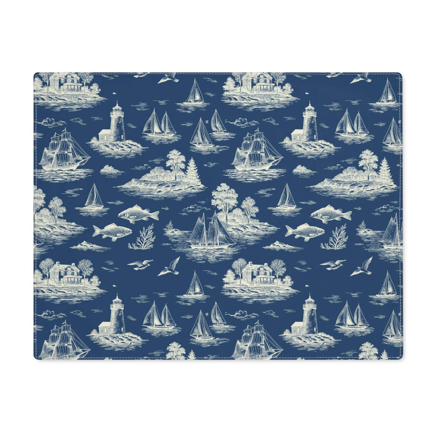 Deep Navy Coastal Toile Cotton Twill Placemat