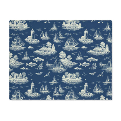 Deep Navy Coastal Toile Cotton Twill Placemat