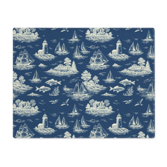 Deep Navy Coastal Toile Cotton Twill Placemat