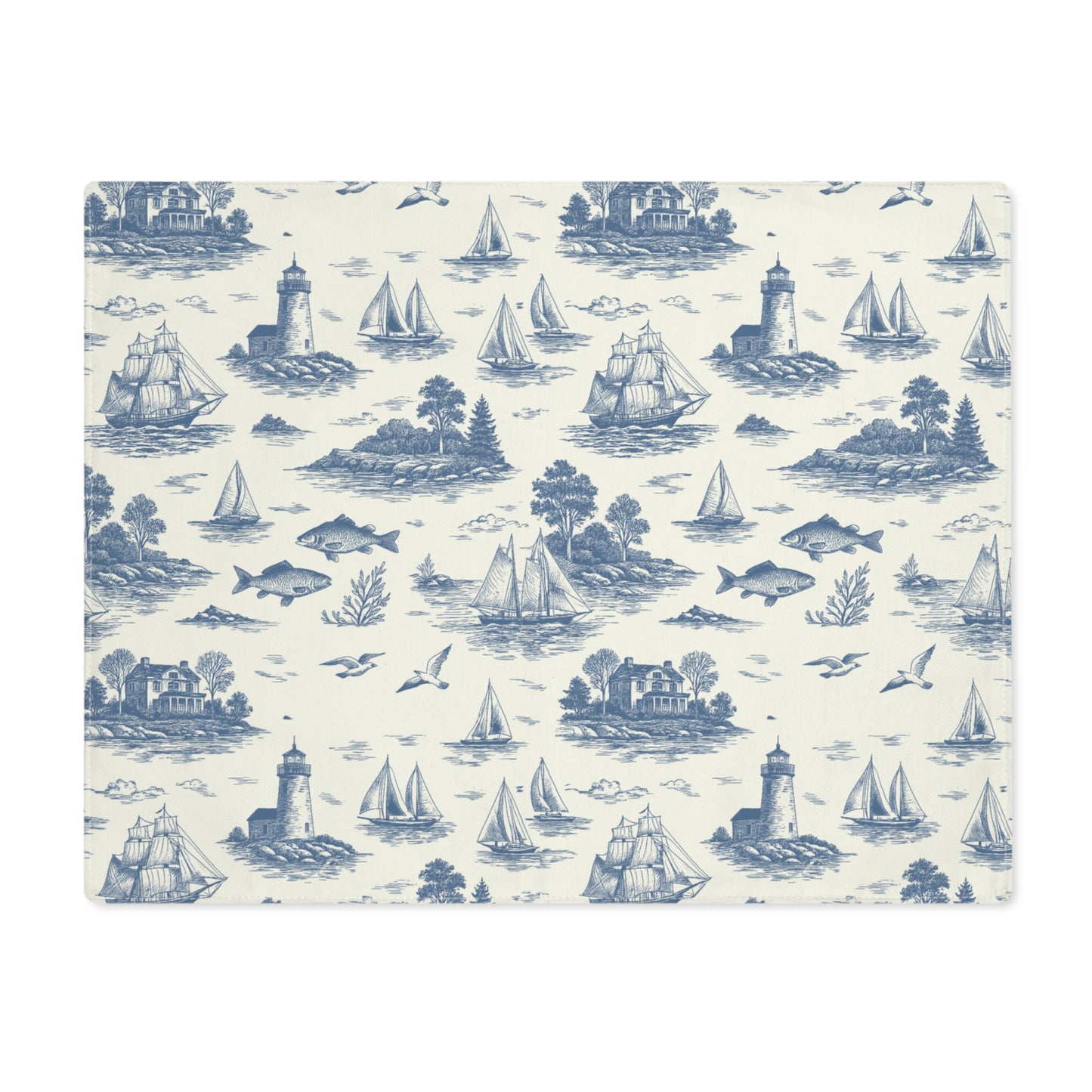 Blue Mist Coastal Toile Cotton Twill Placemat