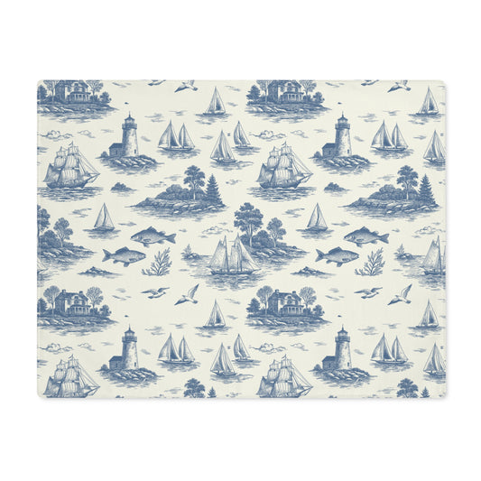 Blue Mist Coastal Toile Cotton Twill Placemat