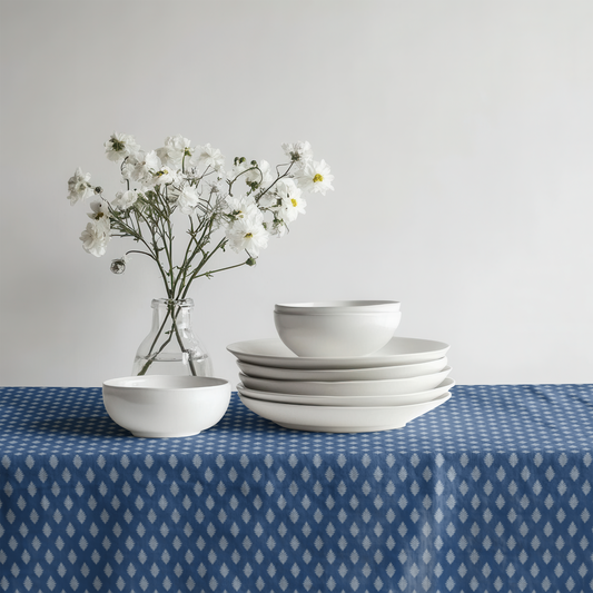 Deep Blue Laurel Dot Cotton Tablecloth