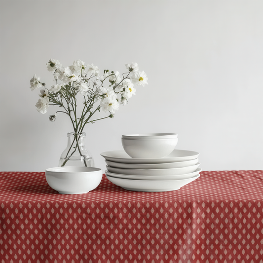 Deep Red Laurel Dot Cotton Tablecloth