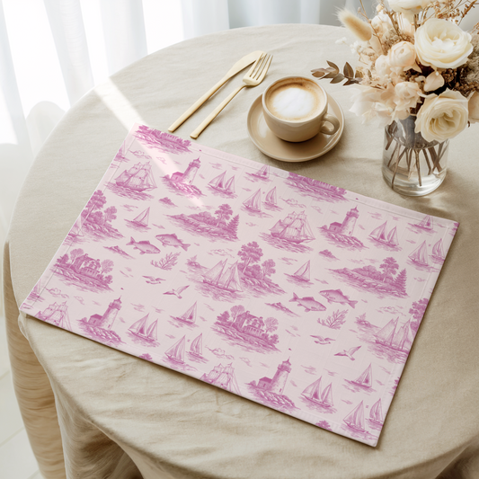 Blush Pink Coastal Toile Cotton Twill Placemat