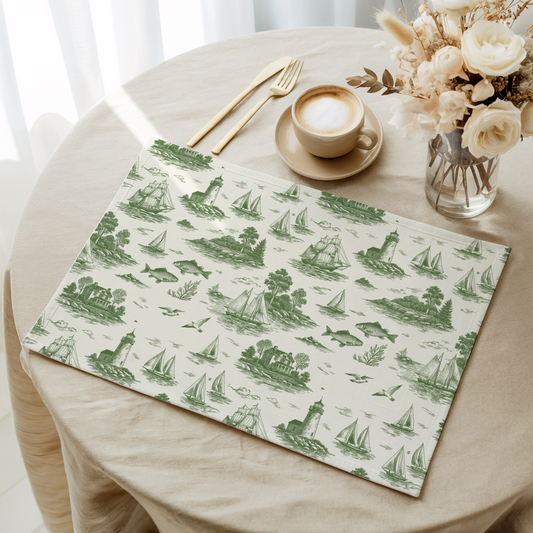 Sage Coastal Toile Cotton Twill Placemat