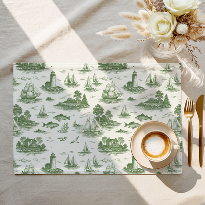 Sage Coastal Toile Cotton Twill Placemat
