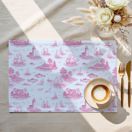 Candy Rose Coastal Toile Cotton Twill Placemat