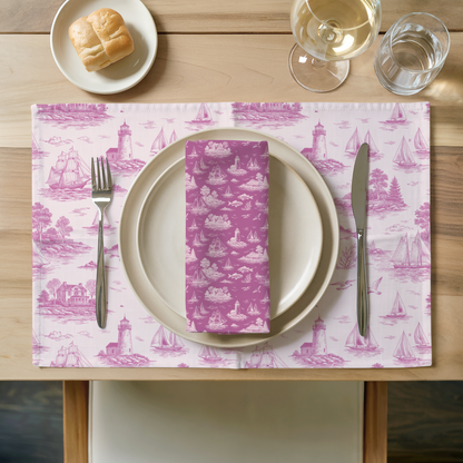 Blush Pink Coastal Toile Cotton Twill Placemat