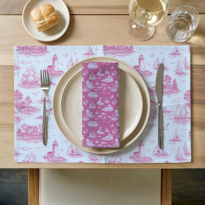 Candy Rose Coastal Toile Cotton Twill Placemat