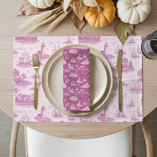 Blush Pink Coastal Toile Cotton Twill Napkins (set of 2)