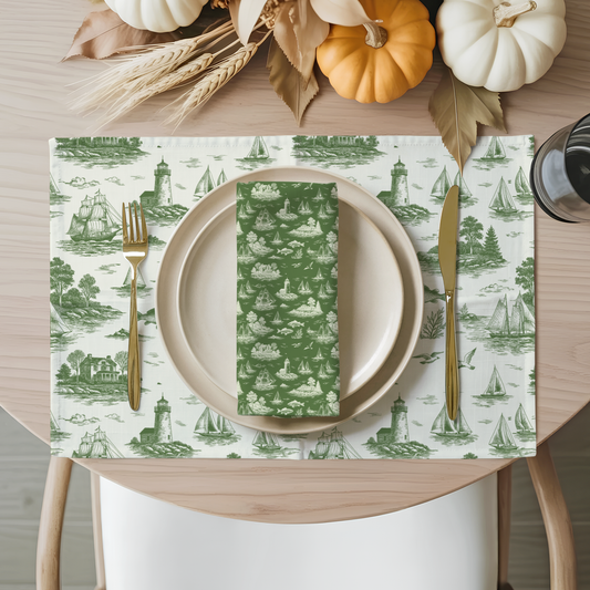 Sage Coastal Toile Cotton Twill Napkins (set of 2)