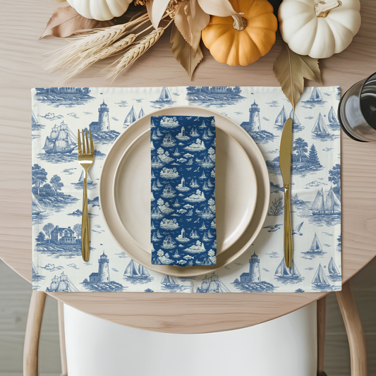 Blue Mist Coastal Toile Cotton Twill Napkins (Set of 2)