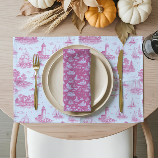 Candy Rose Coastal Toile Cotton Twill Napkins (Set of 2)