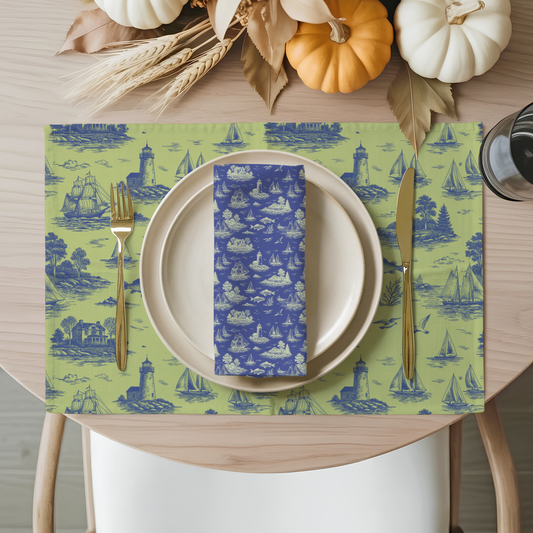 Coastal Lime Coastal Toile Cotton Twill Napkins (Set of 2)