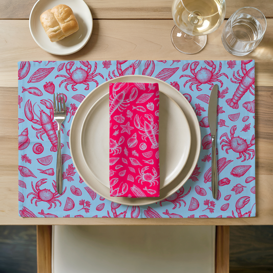 Raspberry Clam Shack Cotton Twill Placemat