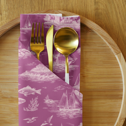 Blush Pink Coastal Toile Cotton Twill Napkins (set of 2)