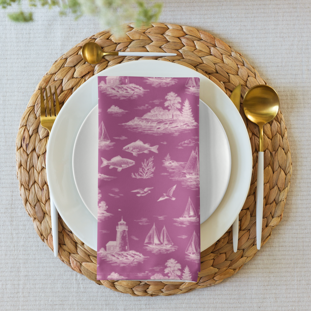 Blush Pink Coastal Toile Cotton Twill Napkins (set of 2)